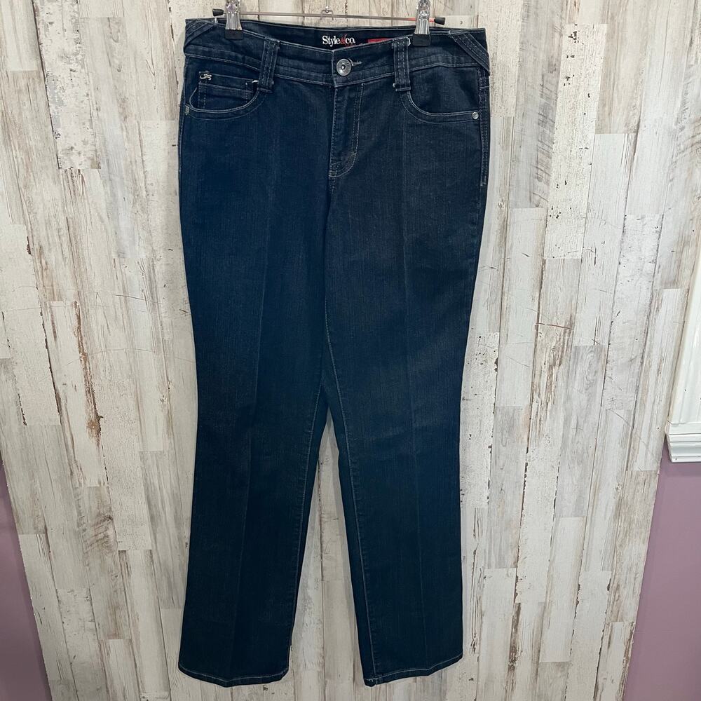 Style & Co Straight Leg Jeans Button Flap Pockets Womens Size 4 Mid Rise